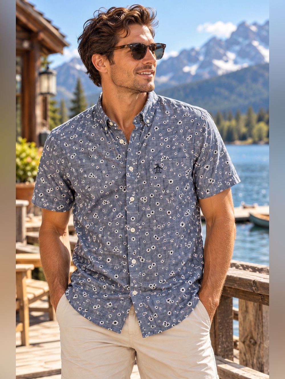 Original Penguin Floral Button Down Shirt Men L Coastal Preppy Resortcore Pocket